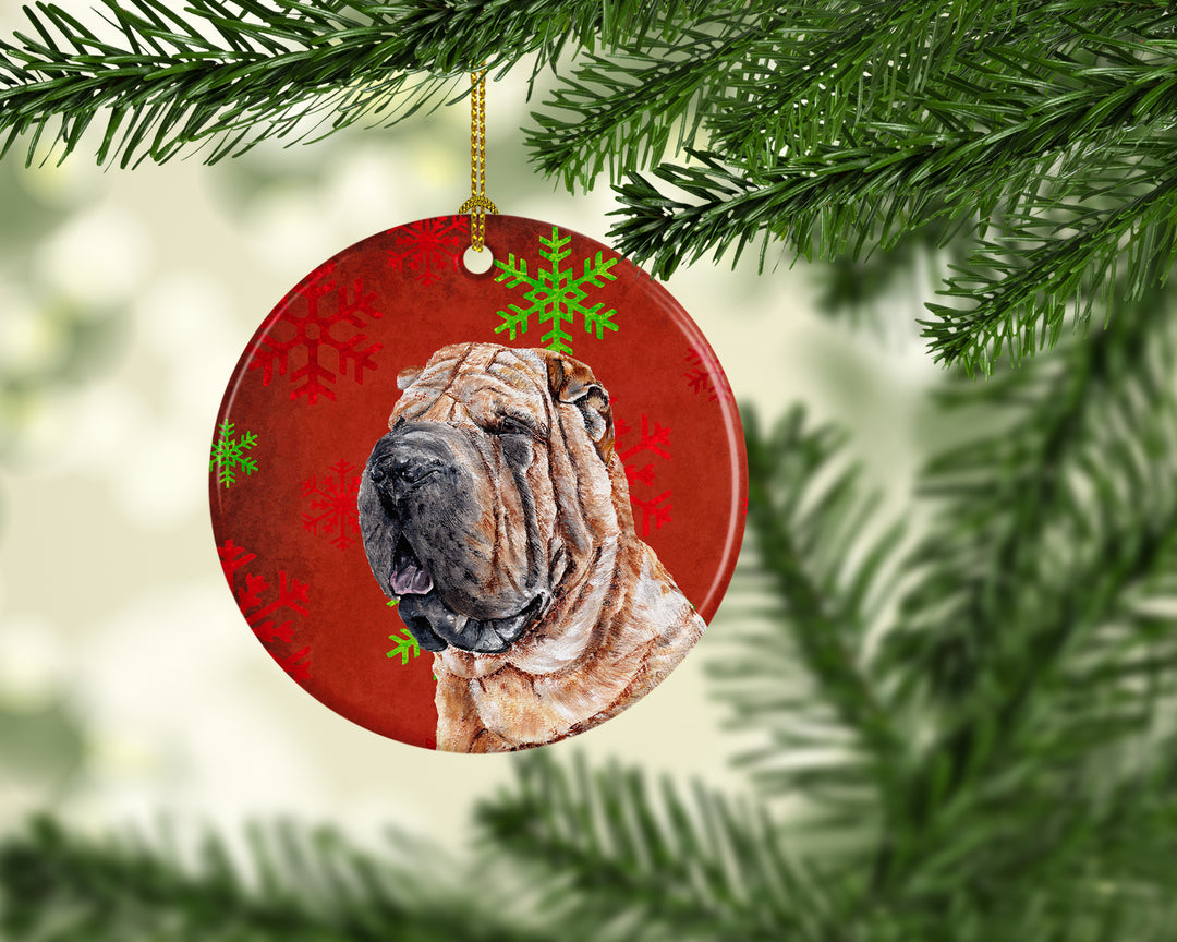 Shar Pei Red Snowflakes Holiday Ceramic Ornament Image 2