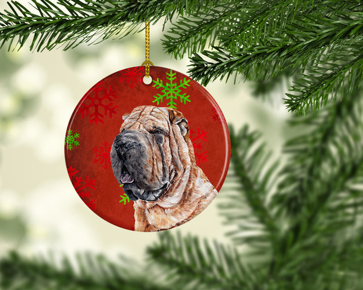 Shar Pei Red Snowflakes Holiday Ceramic Ornament Image 2