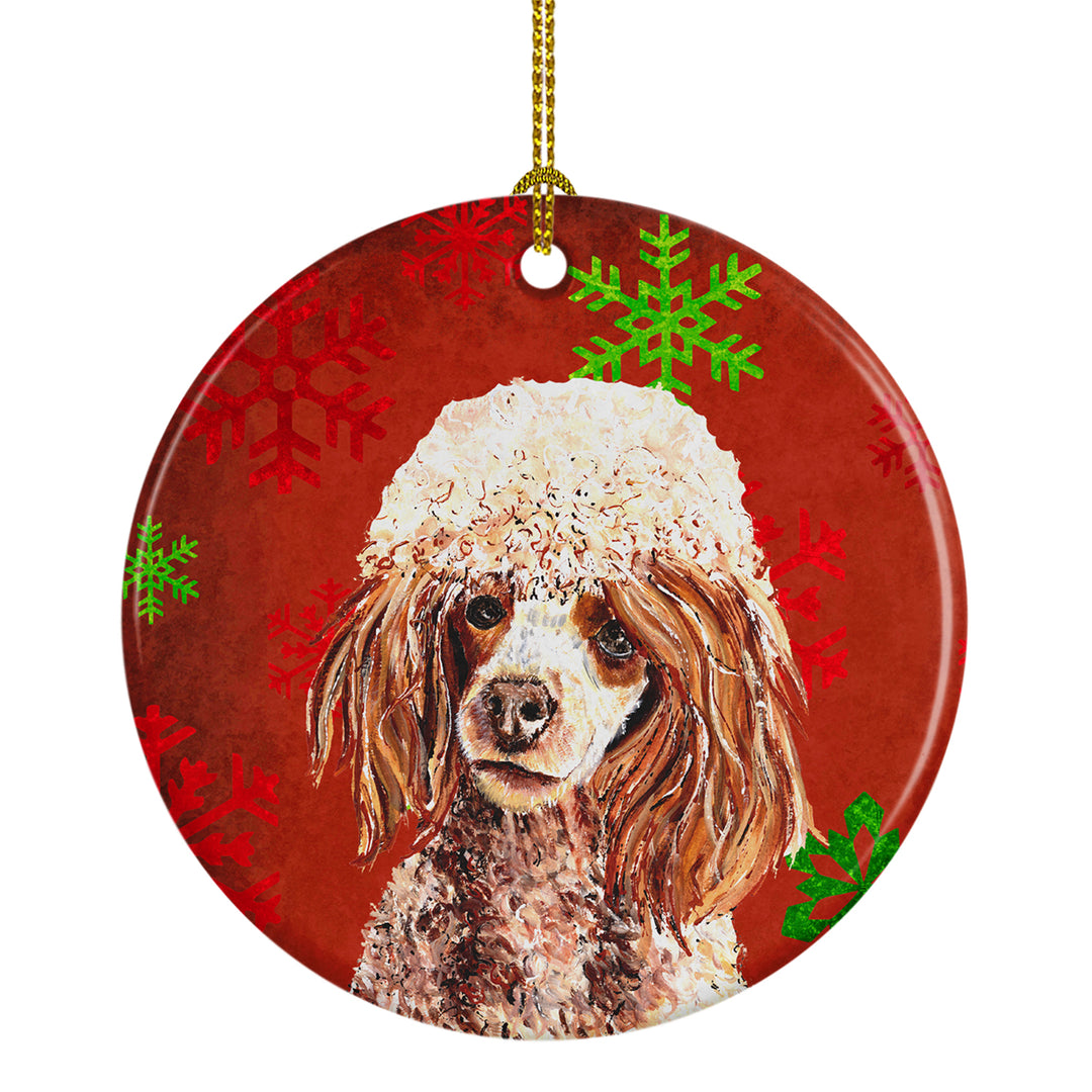 Red Miniature Poodle Red Snowflakes Holiday Ceramic Ornament Image 1