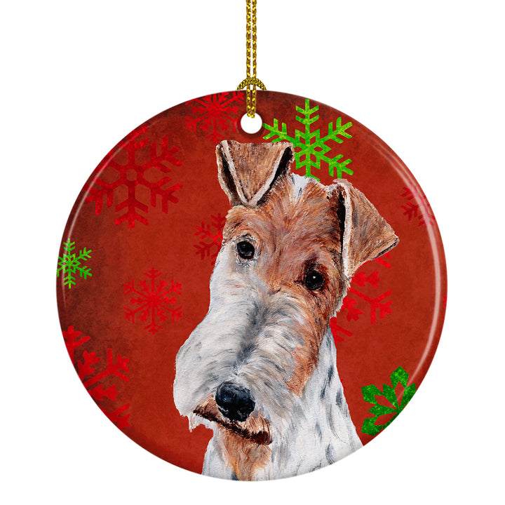 Wire Fox Terrier Red Snowflakes Holiday Ceramic Ornament Image 1