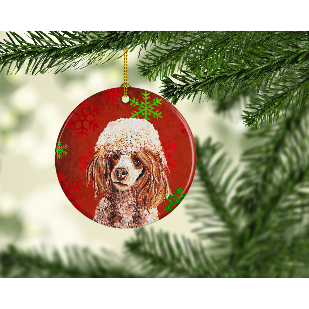 Red Miniature Poodle Red Snowflakes Holiday Ceramic Ornament Image 2