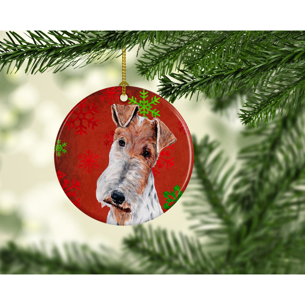 Wire Fox Terrier Red Snowflakes Holiday Ceramic Ornament Image 2