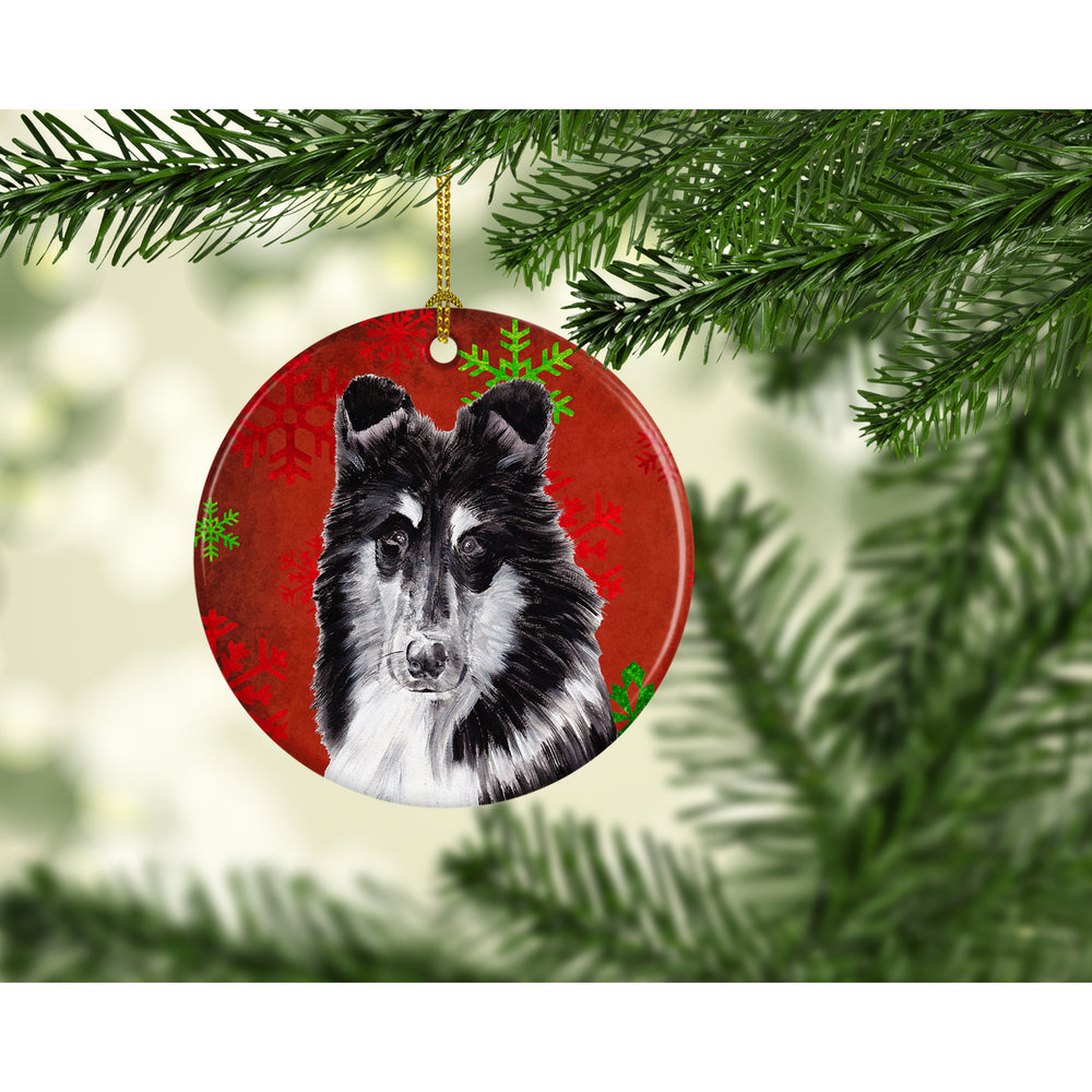 Black and White Collie Red Snowflakes Holiday Ceramic Ornament Image 2