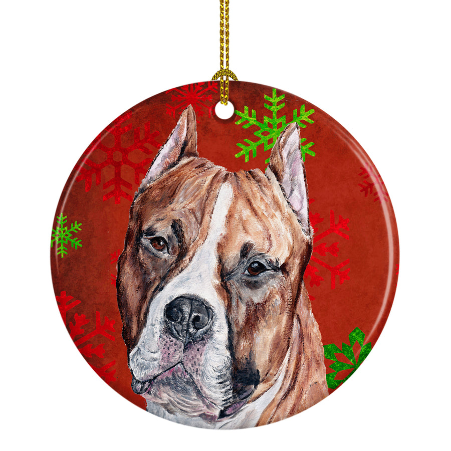 Staffordshire Bull Terrier Staffie Red Snowflakes Holiday Ceramic Ornament Image 1