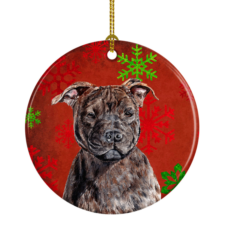 Staffordshire Bull Terrier Staffie Red Snowflakes Holiday Ceramic Ornament Image 1