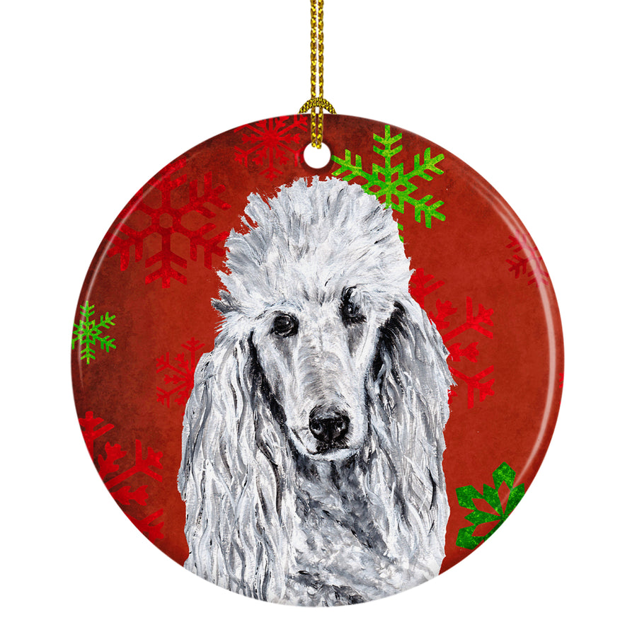 White Standard Poodle Red Snowflakes Holiday Ceramic Ornament Image 1