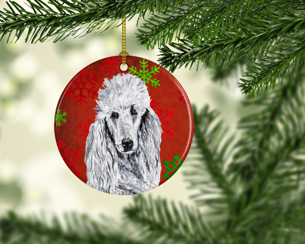 White Standard Poodle Red Snowflakes Holiday Ceramic Ornament Image 2