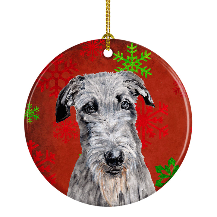 Scottish Deerhound Red Snowflakes Holiday Ceramic Ornament Image 1