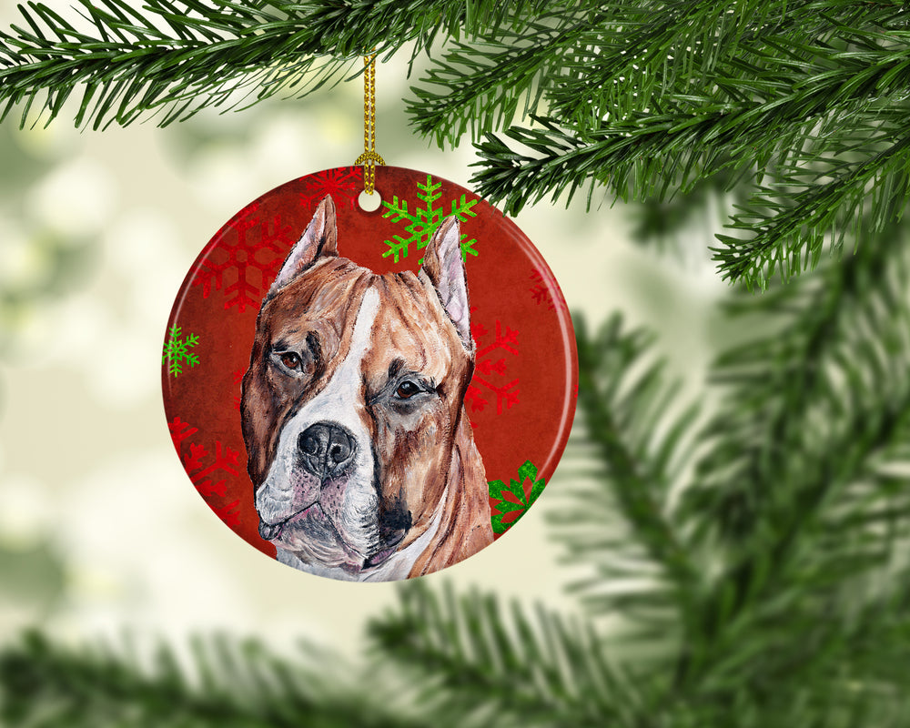 Staffordshire Bull Terrier Staffie Red Snowflakes Holiday Ceramic Ornament Image 2