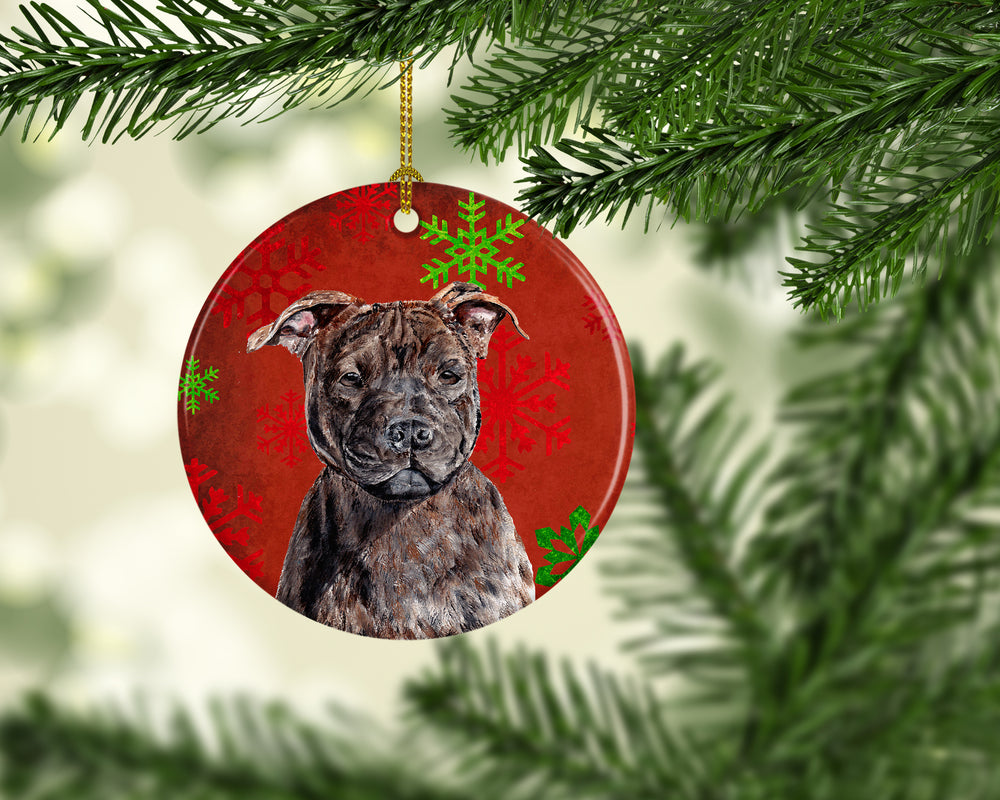 Staffordshire Bull Terrier Staffie Red Snowflakes Holiday Ceramic Ornament Image 2