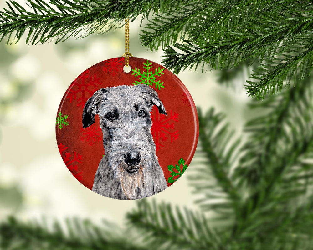 Scottish Deerhound Red Snowflakes Holiday Ceramic Ornament Image 2