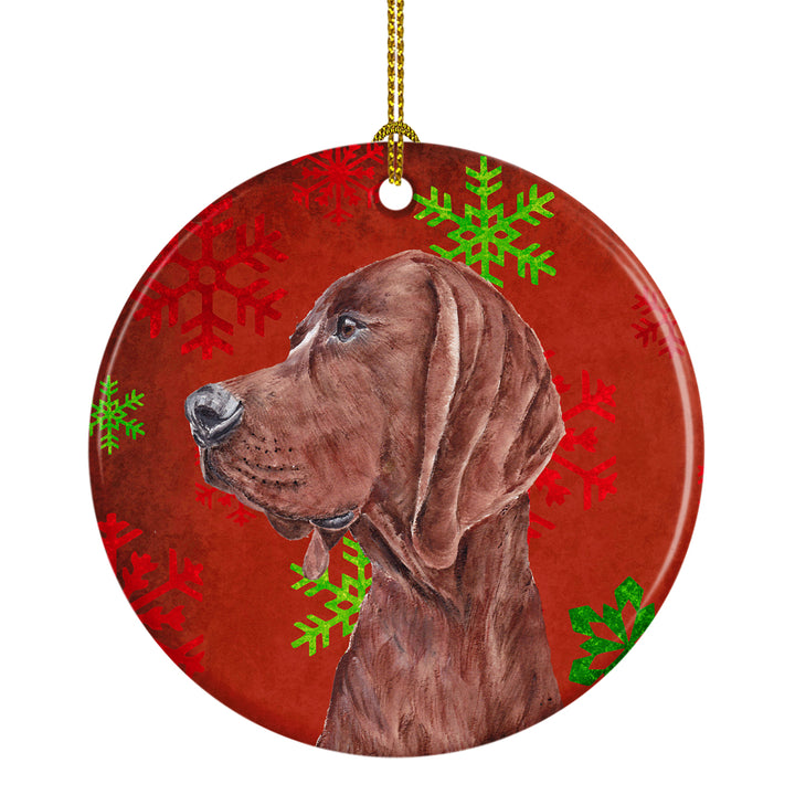 Redbone Coonhound Red Snowflakes Holiday Ceramic Ornament Image 1