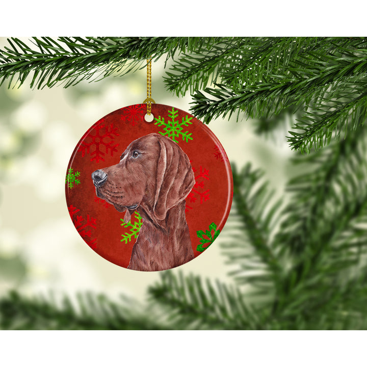 Redbone Coonhound Red Snowflakes Holiday Ceramic Ornament Image 2