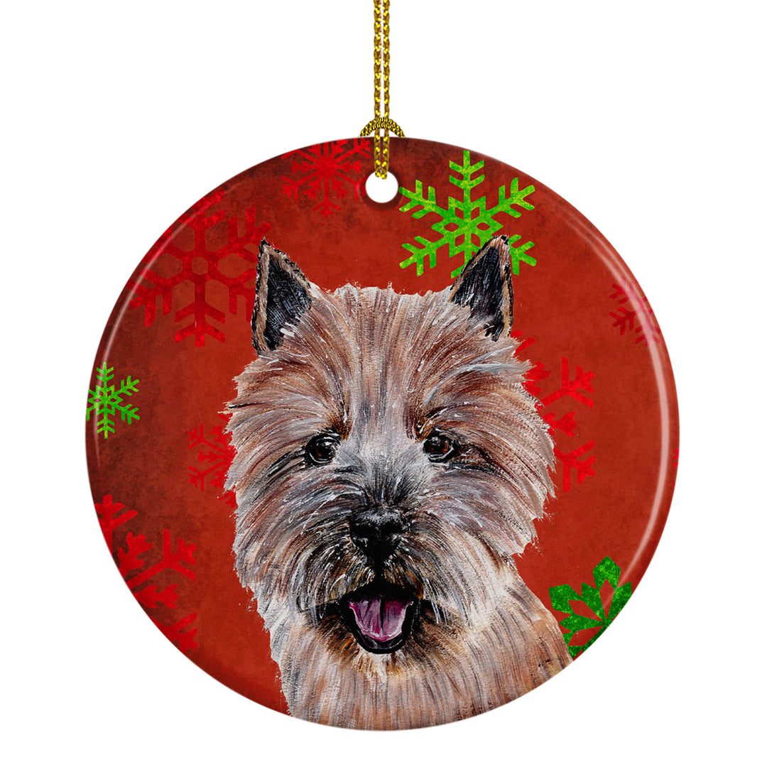 Norwich Terrier Red Snowflakes Holiday Ceramic Ornament Image 1