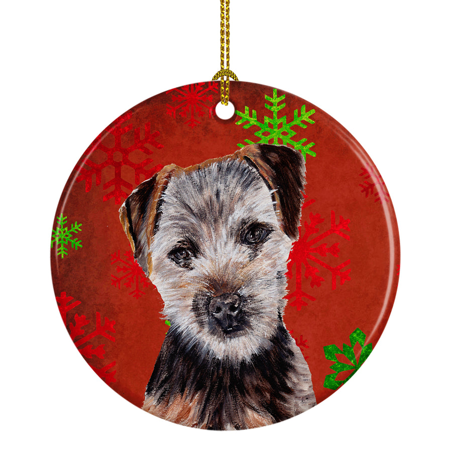 Norfolk Terrier Puppy Red Snowflakes Holiday Ceramic Ornament Image 1