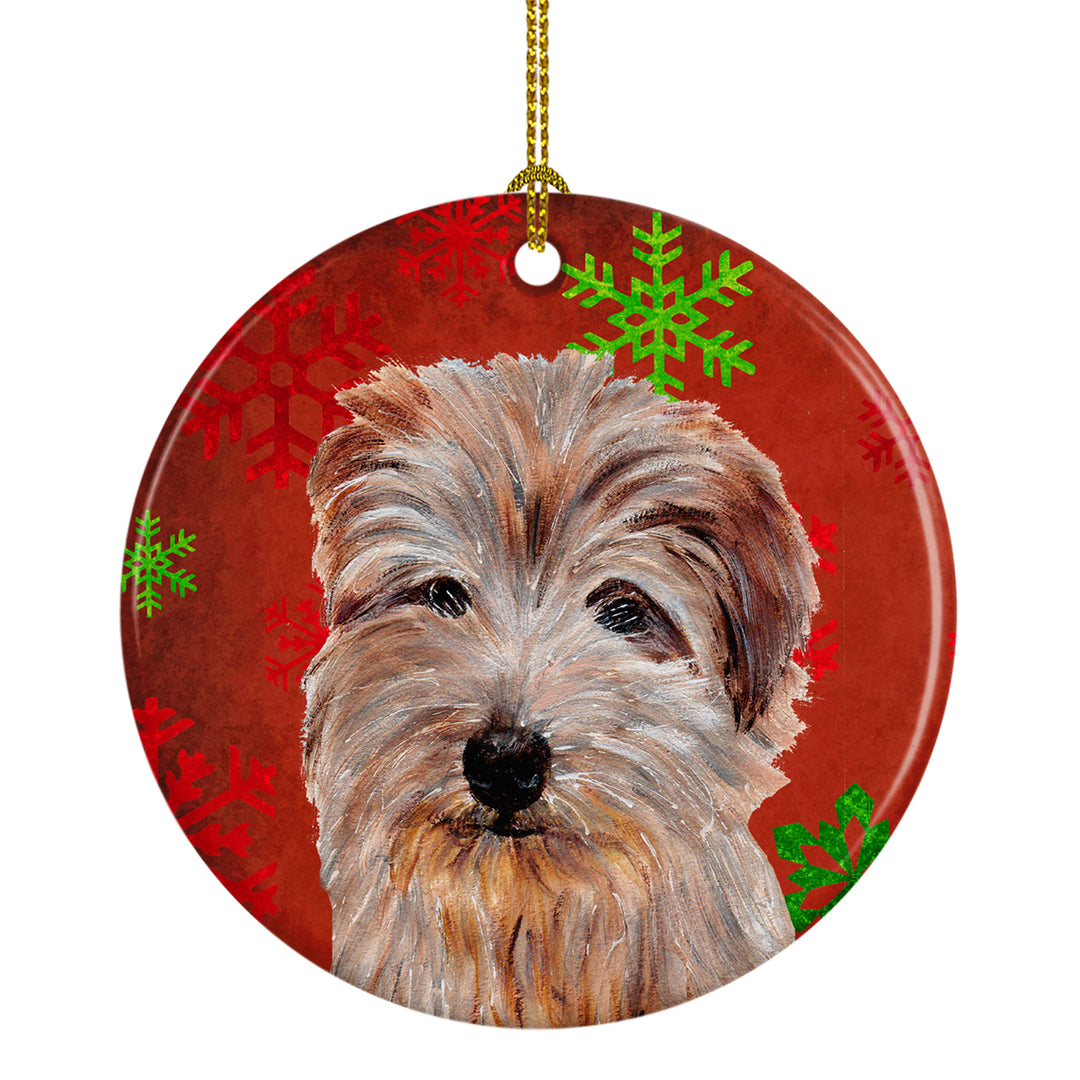 Norfolk Terrier Red Snowflakes Holiday Ceramic Ornament Image 1