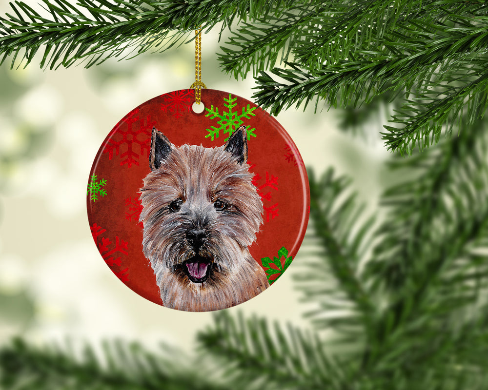 Norwich Terrier Red Snowflakes Holiday Ceramic Ornament Image 2