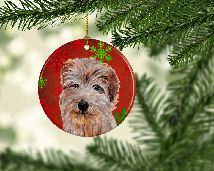 Norfolk Terrier Red Snowflakes Holiday Ceramic Ornament Image 2