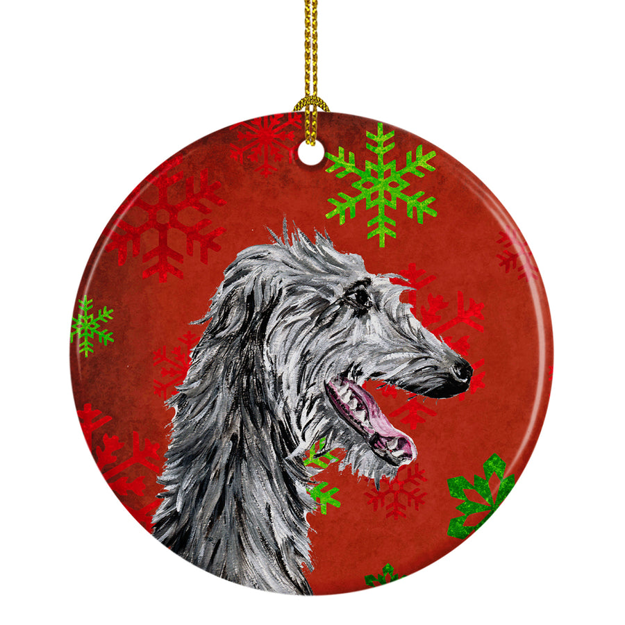 Scottish Deerhound Red Snowflakes Holiday Ceramic Ornament Image 1