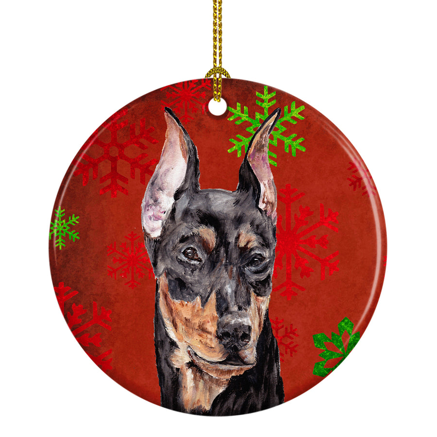 German Pinscher Red Snowflakes Holiday Ceramic Ornament Image 1