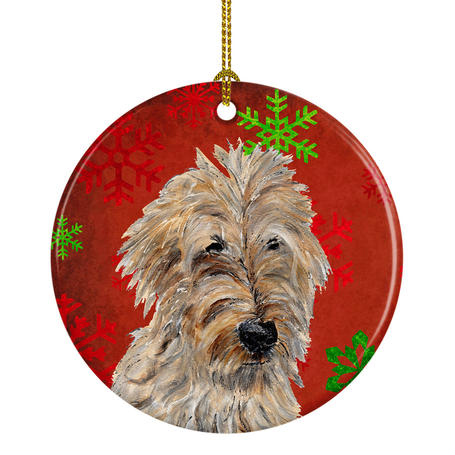 Golden Doodle 2 Red Snowflakes Holiday Ceramic Ornament Image 1