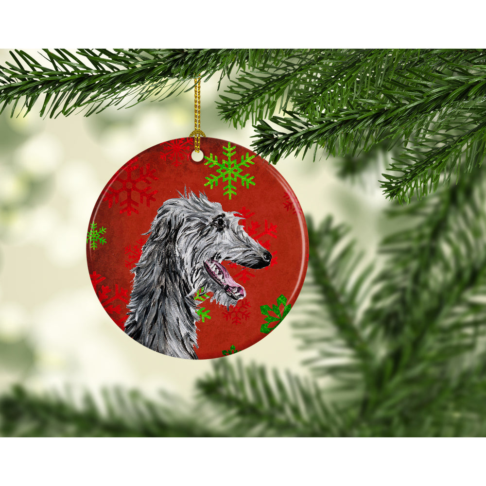 Scottish Deerhound Red Snowflakes Holiday Ceramic Ornament Image 2