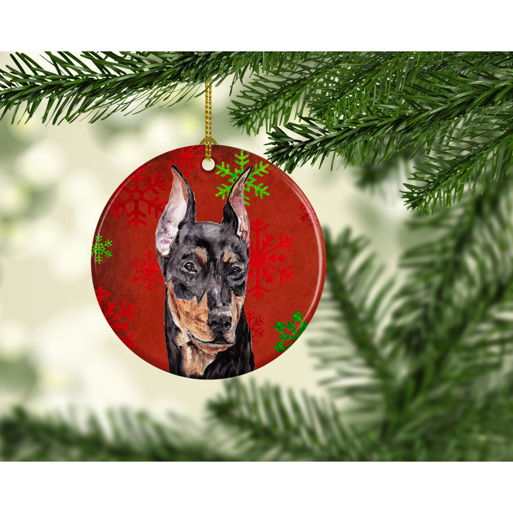 German Pinscher Red Snowflakes Holiday Ceramic Ornament Image 2