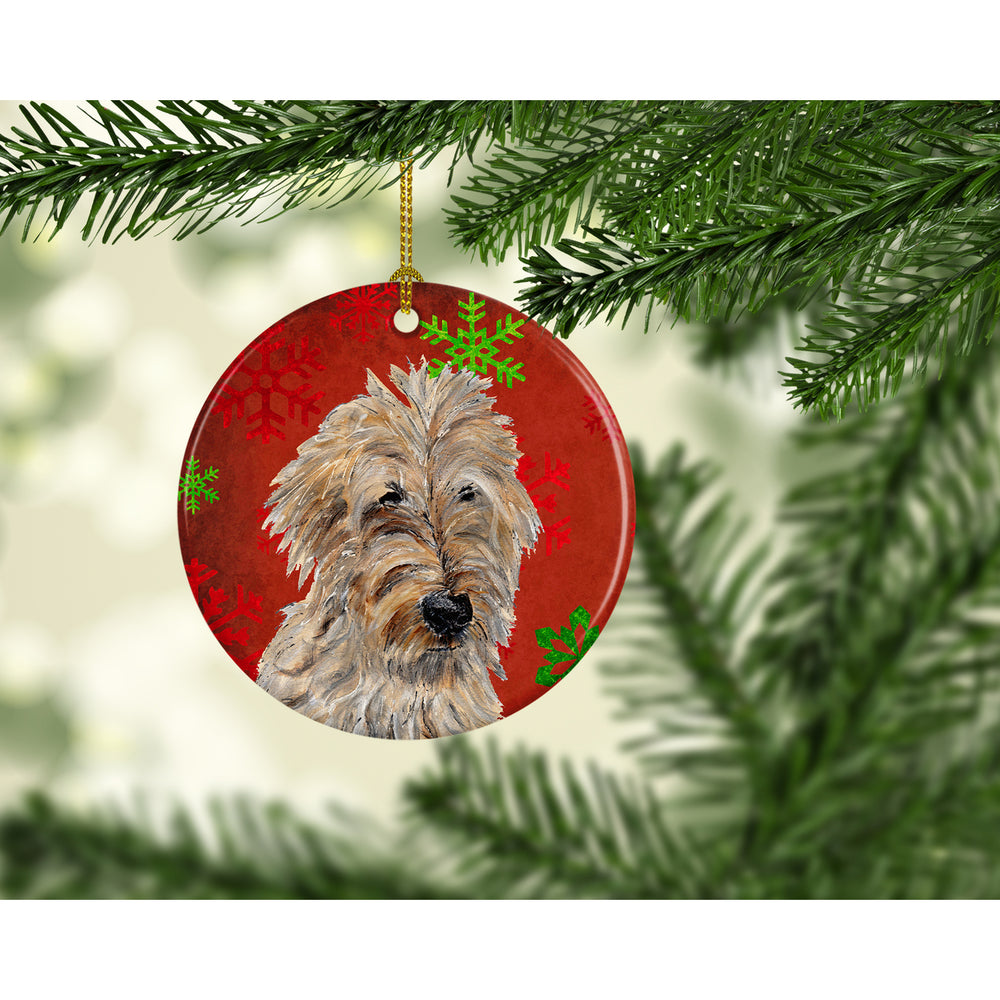 Golden Doodle 2 Red Snowflakes Holiday Ceramic Ornament Image 2