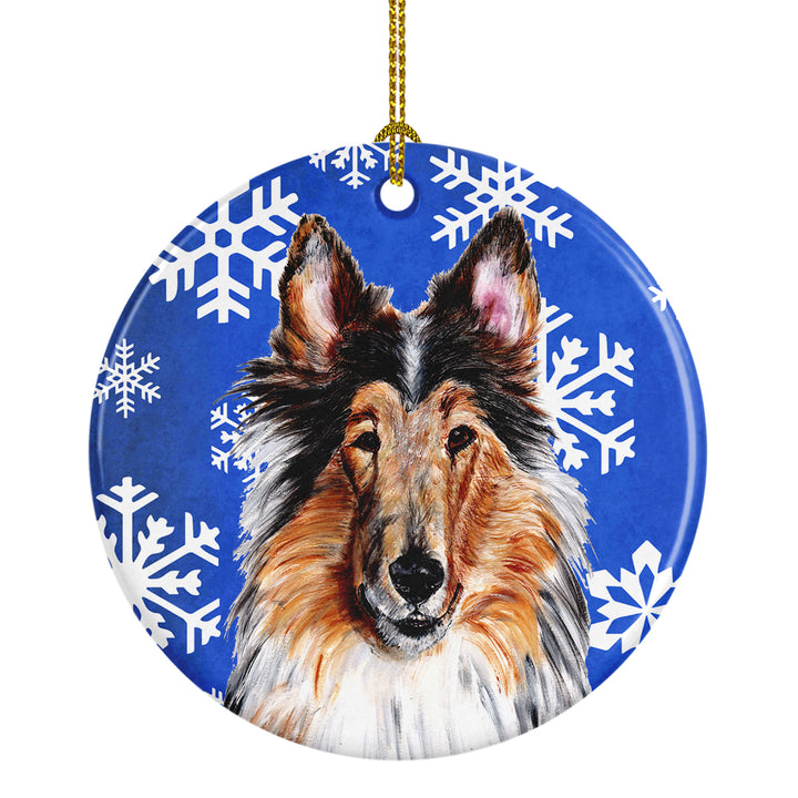 Collie Winter Snowflakes Ceramic Ornament Image 1