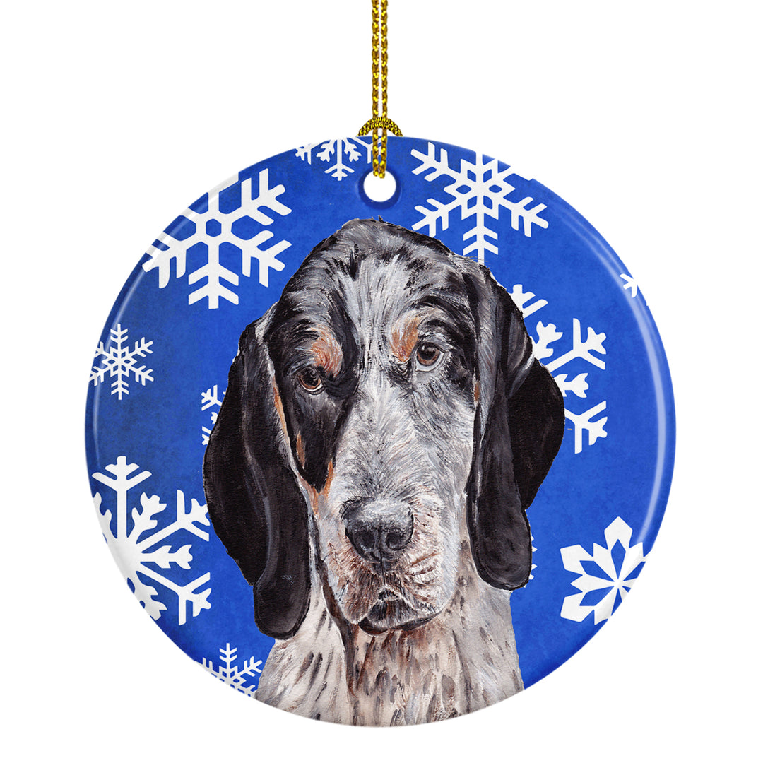 Blue Tick Coonhound Winter Snowflakes Ceramic Ornament Image 1