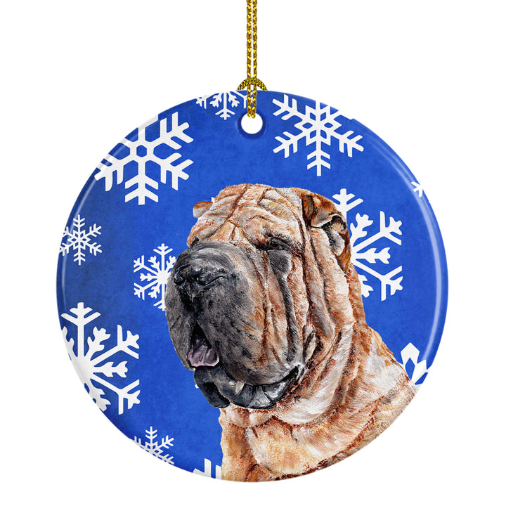 Shar Pei Winter Snowflakes Ceramic Ornament Image 1