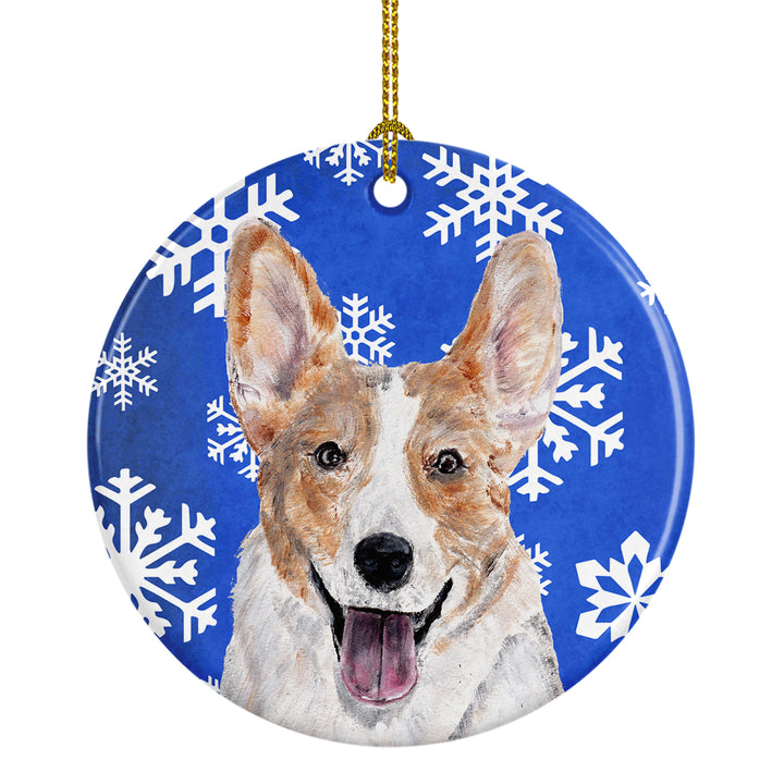 Cardigan Corgi Winter Snowflakes Ceramic Ornament Image 1