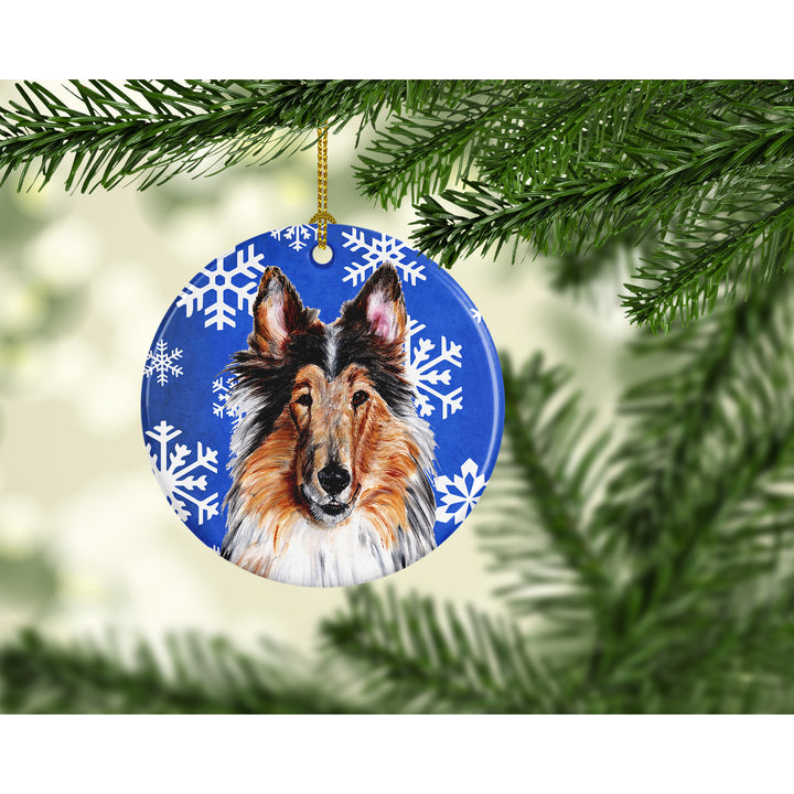 Collie Winter Snowflakes Ceramic Ornament Image 2