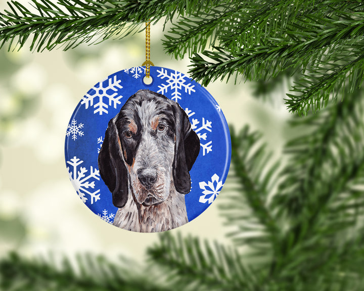 Blue Tick Coonhound Winter Snowflakes Ceramic Ornament Image 2