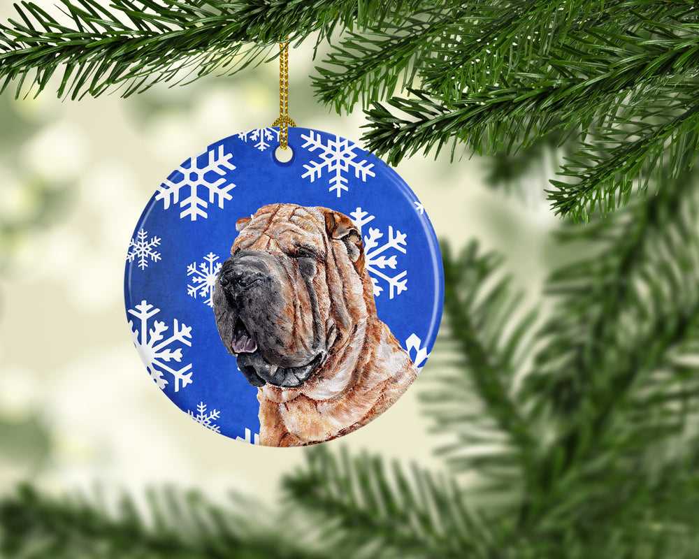 Shar Pei Winter Snowflakes Ceramic Ornament Image 2