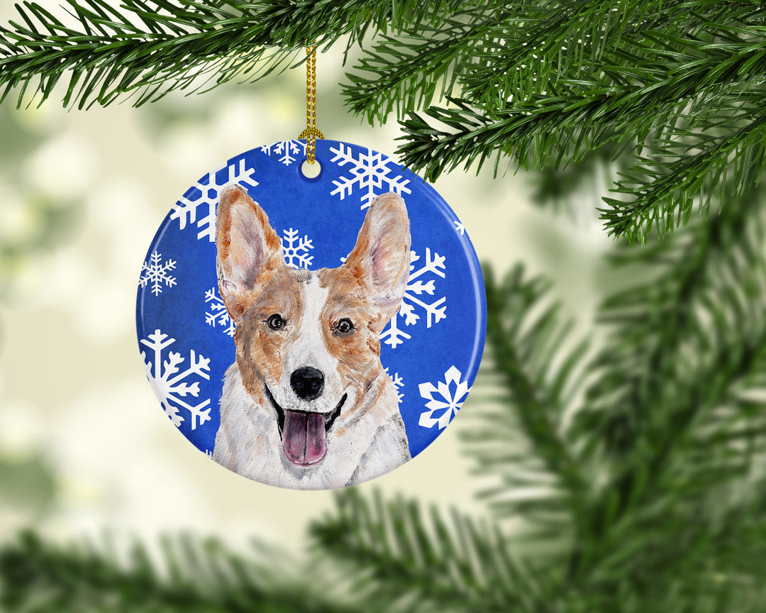 Cardigan Corgi Winter Snowflakes Ceramic Ornament Image 2