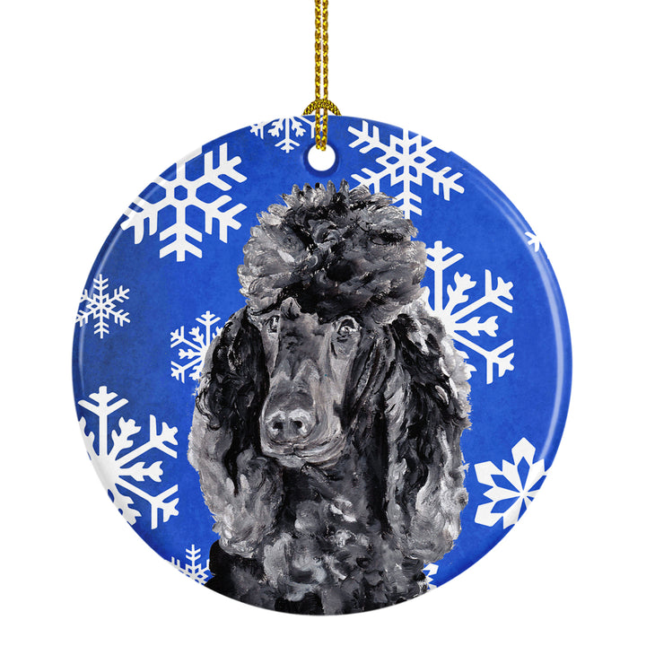 Black Standard Poodle Winter Snowflakes Ceramic Ornament Image 1