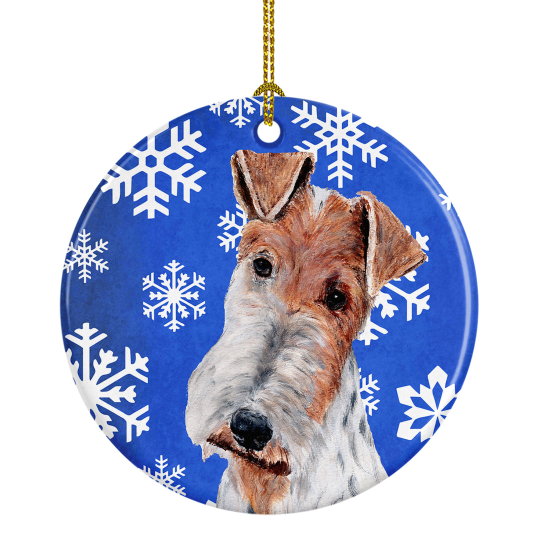 Wire Fox Terrier Winter Snowflakes Ceramic Ornament Image 1