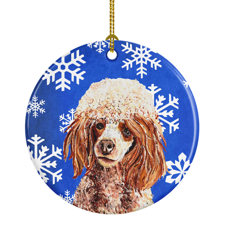 Red Miniature Poodle Winter Snowflakes Ceramic Ornament Image 1