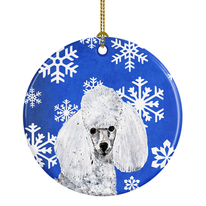 White Toy Poodle Winter Snowflakes Ceramic Ornament Image 1