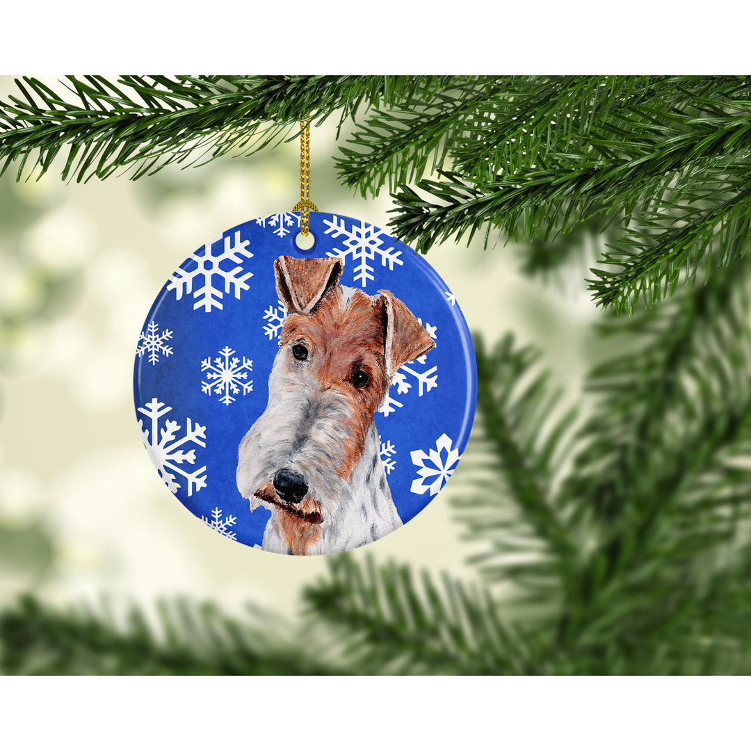 Wire Fox Terrier Winter Snowflakes Ceramic Ornament Image 2