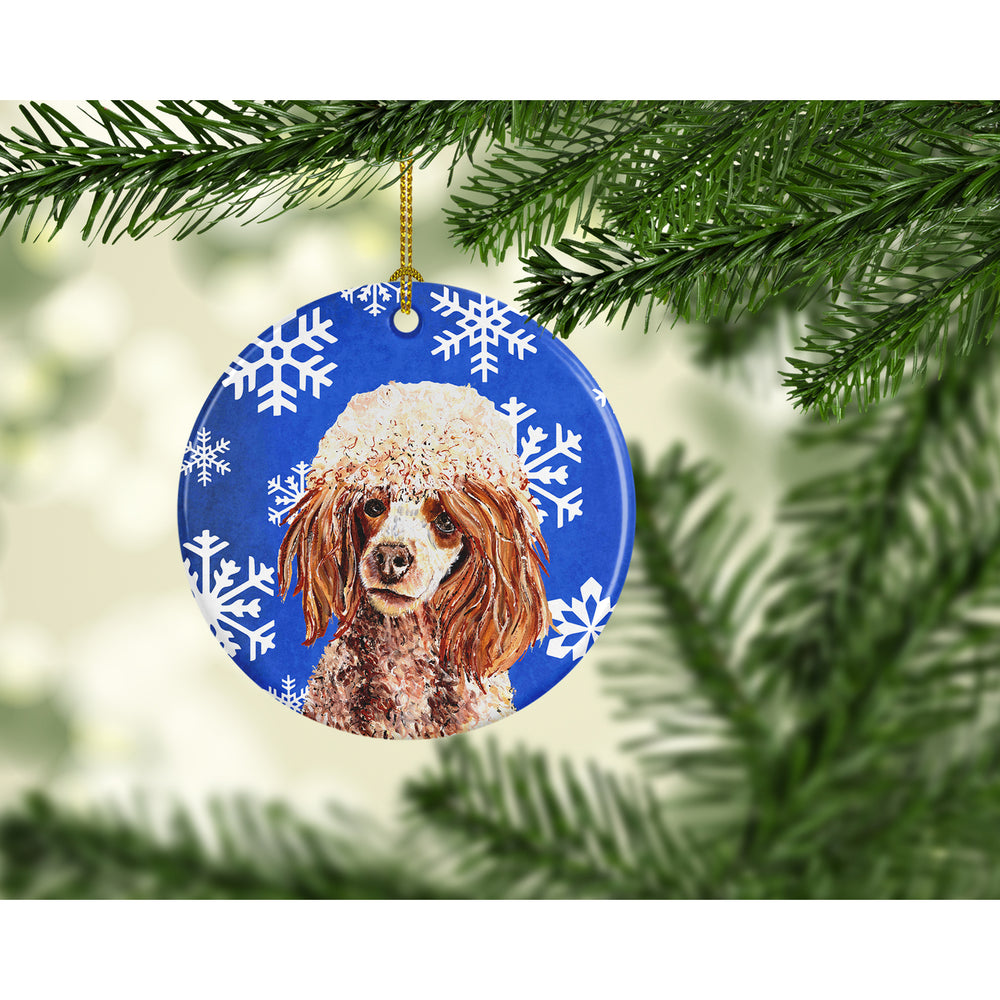 Red Miniature Poodle Winter Snowflakes Ceramic Ornament Image 2