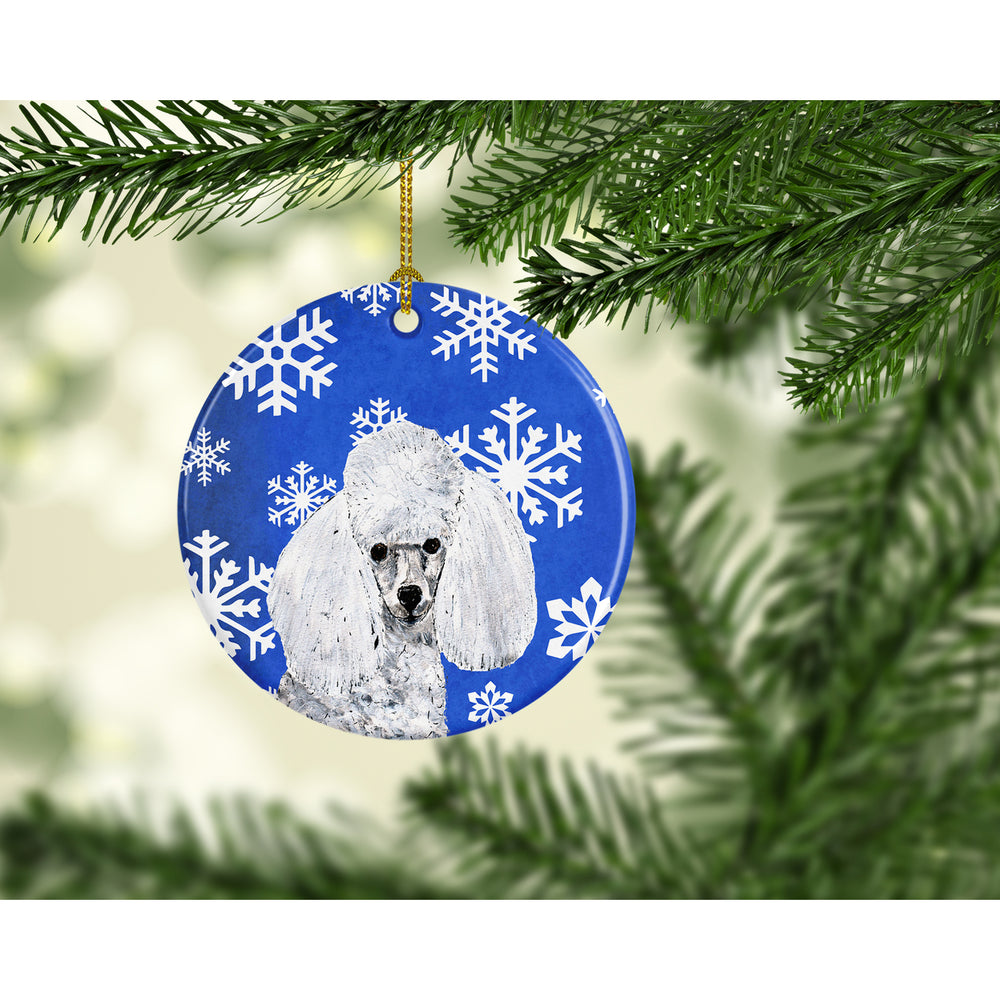 White Toy Poodle Winter Snowflakes Ceramic Ornament Image 2