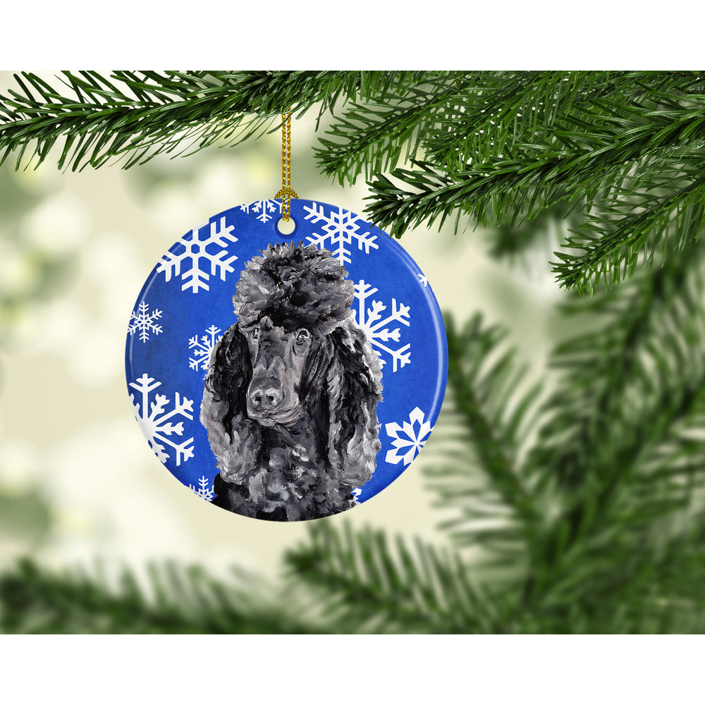 Black Standard Poodle Winter Snowflakes Ceramic Ornament Image 2