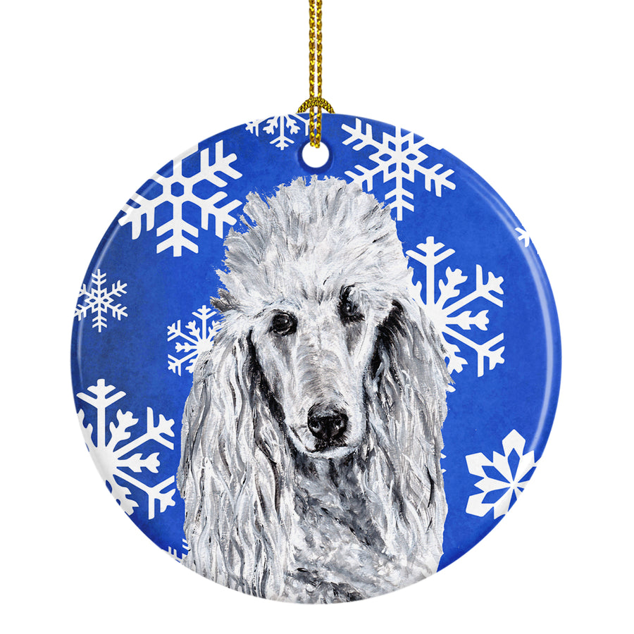 White Standard Poodle Winter Snowflakes Ceramic Ornament Image 1