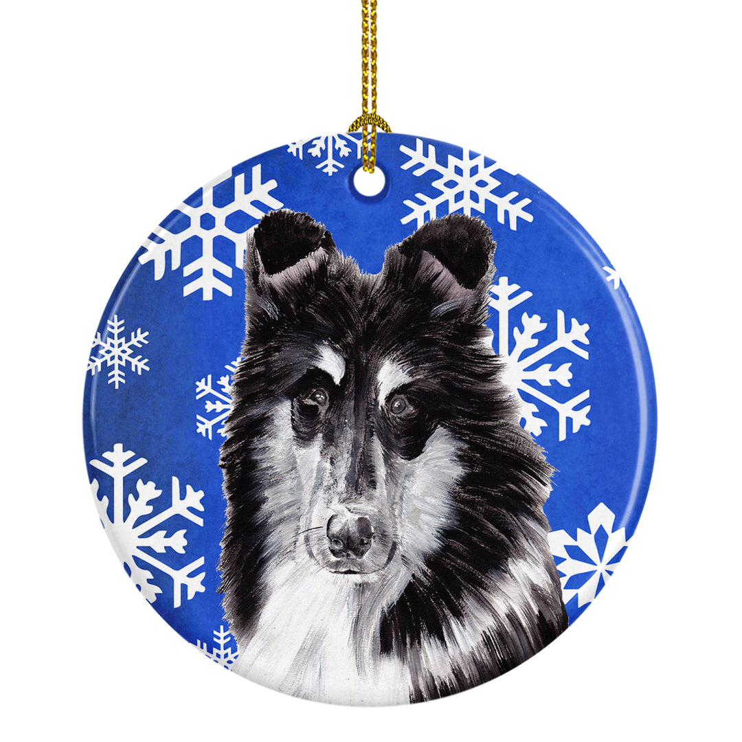 Black and White Collie Winter Snowflakes Ceramic Ornament Image 1