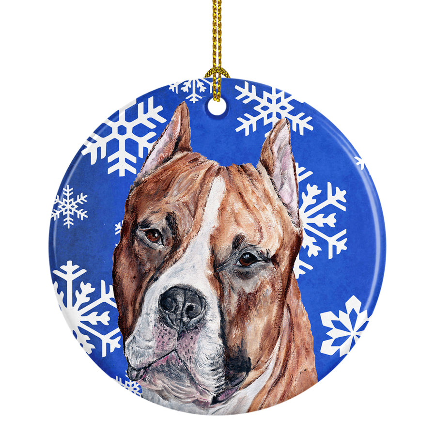 Staffordshire Bull Terrier Staffie Winter Snowflakes Ceramic Ornament Image 1