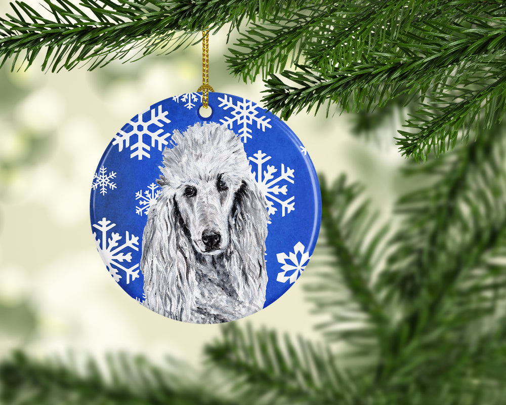 White Standard Poodle Winter Snowflakes Ceramic Ornament Image 2