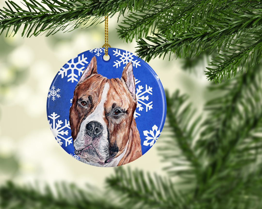 Staffordshire Bull Terrier Staffie Winter Snowflakes Ceramic Ornament Image 2