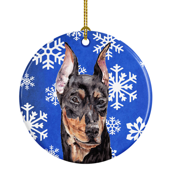 German Pinscher Winter Snowflakes Ceramic Ornament Image 1